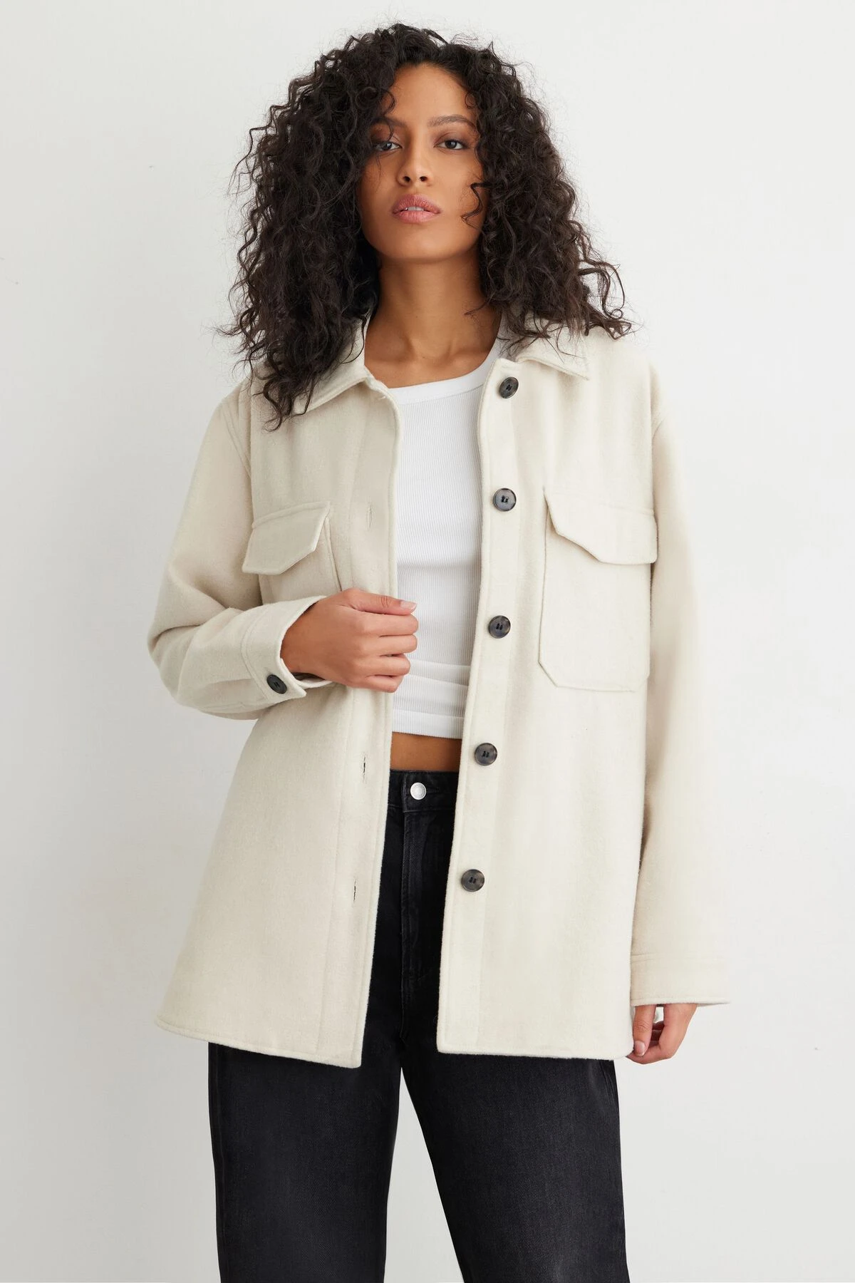 Dynamite York Shacket In White Smoke