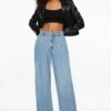 Dynamite Wide Leg Pleated Jeans In Indigo Light