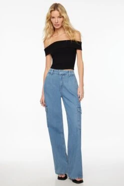 Dynamite Cargo Wide Leg Jeans In Indigo Medium Dark