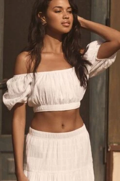 Dynamite Smocked Crop Top In Bright White