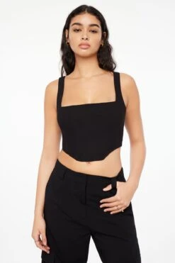Dynamite Saige Square Neck Corset Top In Jet Black