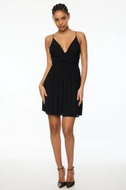 Dynamite V-Neck Pleated Mini Dress In Jet Black