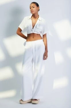 Dynamite Natalia Paper Bag Wide Leg Pants In Bright White