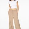 Dynamite Natalia Paper Bag Wide Leg Pants In Almond Tan Beige