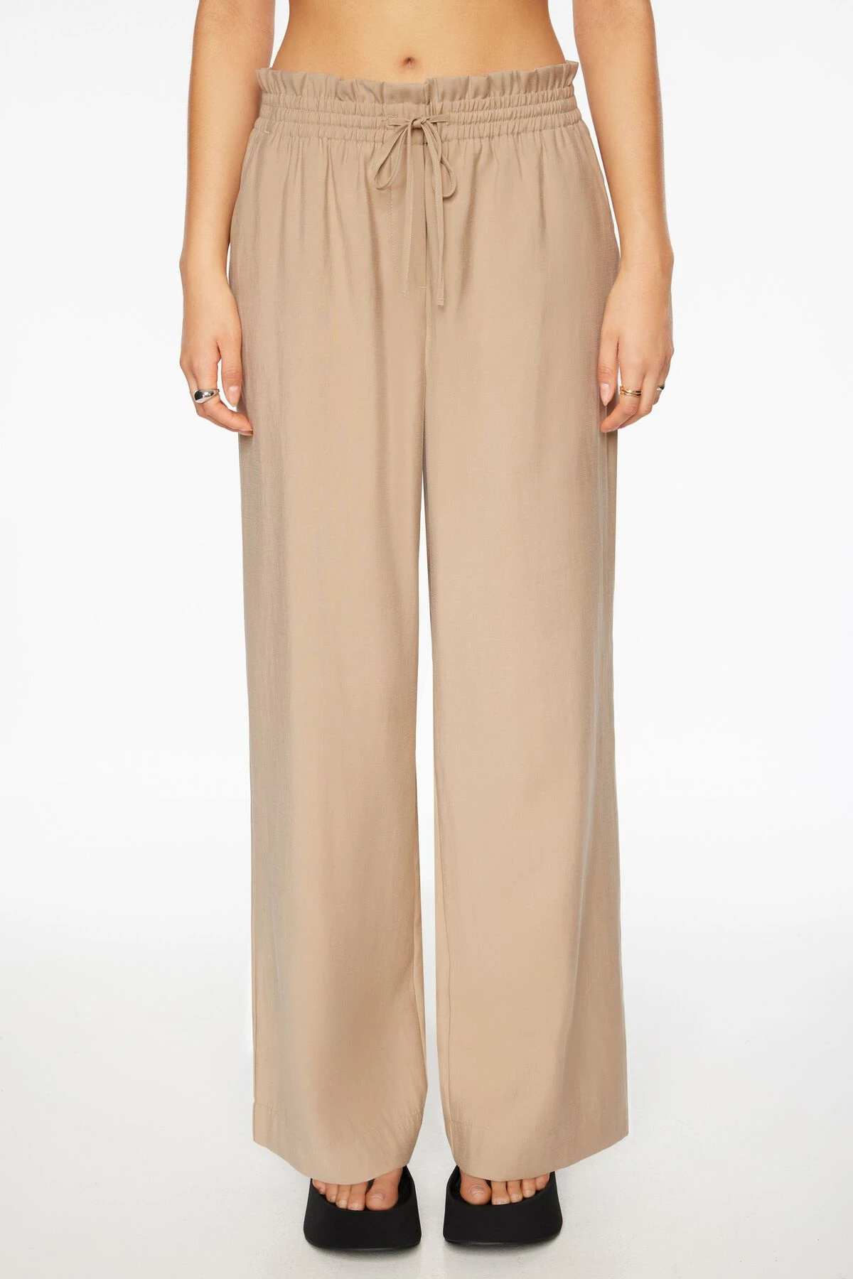 Dynamite Natalia Paper Bag Wide Leg Pants In Almond Tan Beige - Image 2