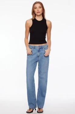Dynamite Mika Relaxed Straight Mid Rise Jeans In Indigo Medium