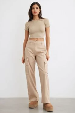 Dynamite Straight Leg Cargo Pants In Smoked Tan