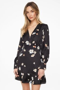 Dynamite Lyra Long Sleeve Flare Dress In Floral Print
