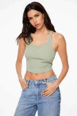 Dynamite Camden Scoop Neck Crop Top In Spring Matcha Green