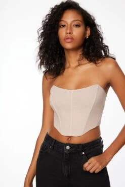 Dynamite Strapless Corset Top In Beige