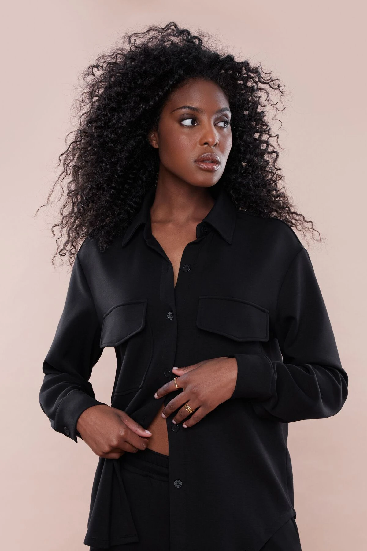 Dynamite Scuba Button Up Shirt In Jet Black