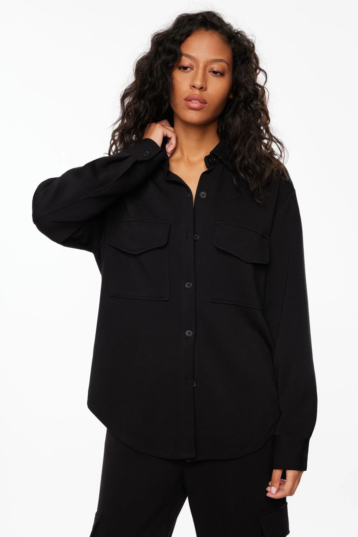 Dynamite Scuba Button Up Shirt In Jet Black - Image 2