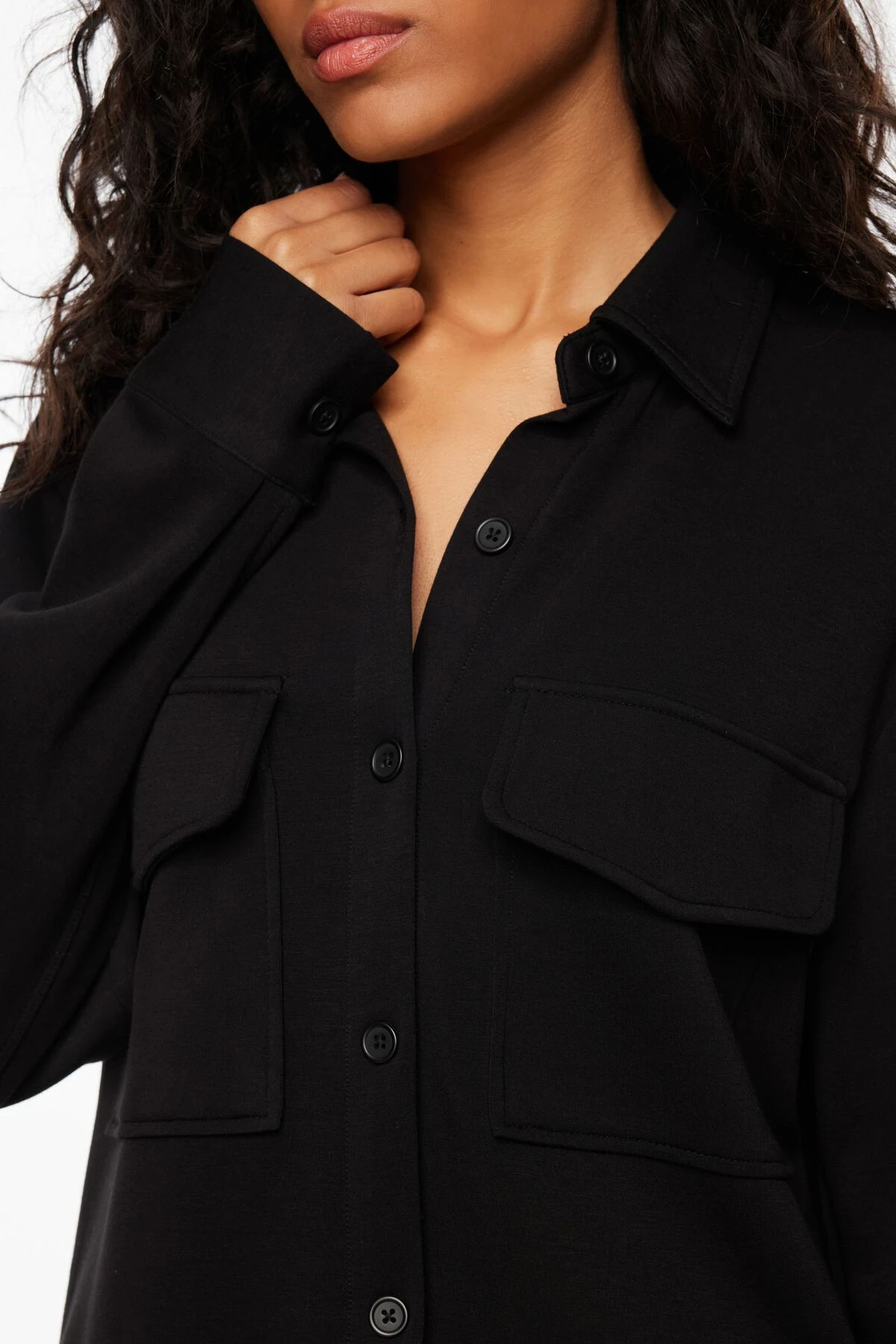 Dynamite Scuba Button Up Shirt In Jet Black - Image 4