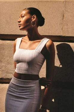 Dynamite Lota Textured Square Neck Crop Top In Bright White