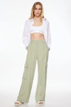 Dynamite Gemma Wide Leg Cargo Pants In Spring Matcha Green