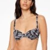 Dynamite Ruched Underwire Bikini Top In Black & White Leaf Print