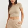 Dynamite Anniston Seamless Bodycon Tee In Almond Tan