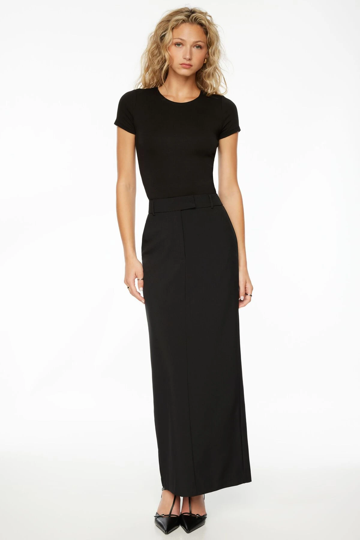 Dynamite Eversleek | Charlotte Pencil Maxi Skirt In Jet Black