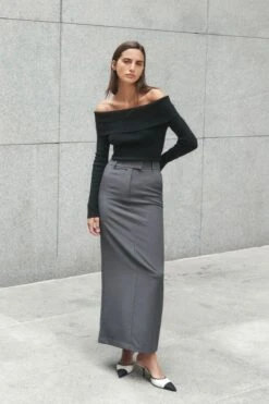 Dynamite Eversleek | Charlotte Pencil Maxi Skirt In Lead Gray