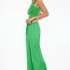 Dynamite Santina Satin Wide Leg Pants In Amazonia Green