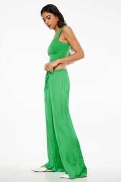 Dynamite Santina Satin Wide Leg Pants In Amazonia Green