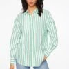 Dynamite Frida Striped Oversized Button Up Shirt In Green & White Pinstripe