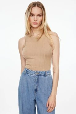 Dynamite Muscle Sweater Tank Top In Almond Tan Brown