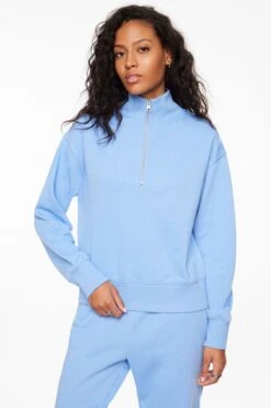 Dynamite French Terry Quarter Zip Sweatshirt In Cornflower Blue