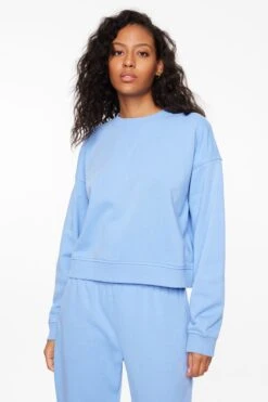 Dynamite French Terry Crew Neck Sweatshirt In Cornflower Blue