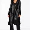 Dynamite Maxi Faux Leather Trench Coat In Jet Black