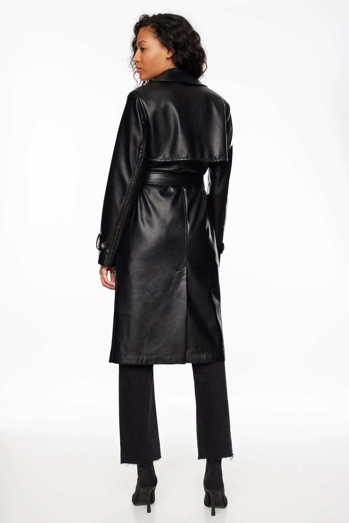 Dynamite Maxi Faux Leather Trench Coat In Jet Black - Image 3