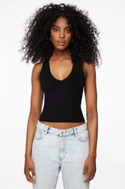 Dynamite Cross Back Sweater Tank Top In Jet Black