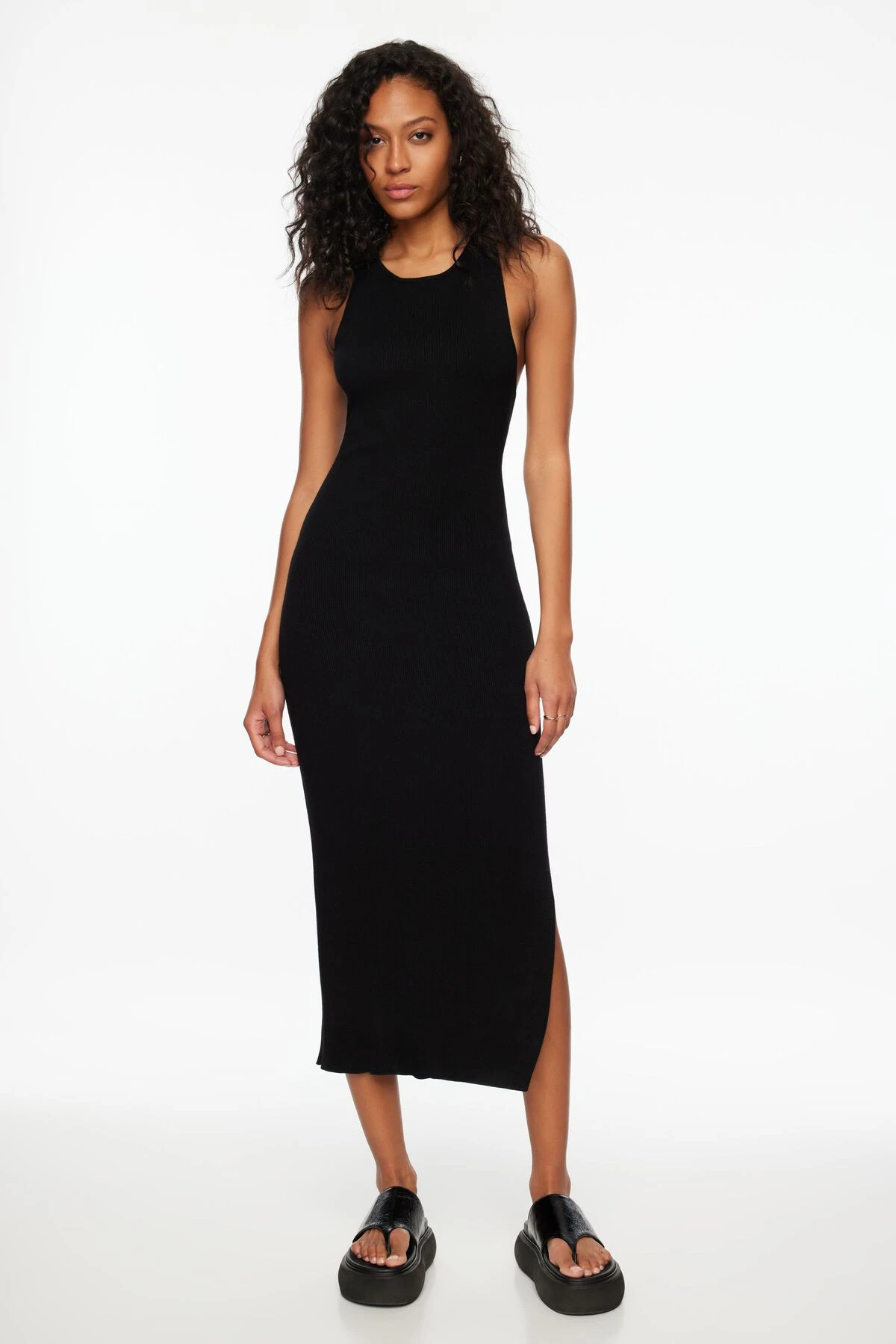 Dynamite Open Back Sweater Dress In Jet Black