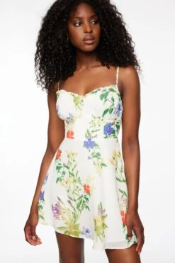 Dynamite Verity V-Neck Mini Dress In White & Floral
