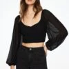 Dynamite Lilie Balloon Sleeve Smocked Top In Jet Black