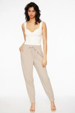 Dynamite Sacha Twill Jogger Pants In Pure Cashmere Beige
