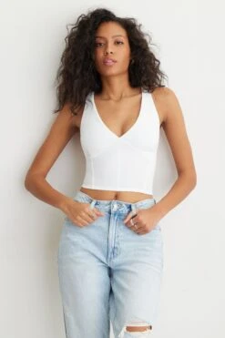 Dynamite V-Neck Corset Top In Bright White