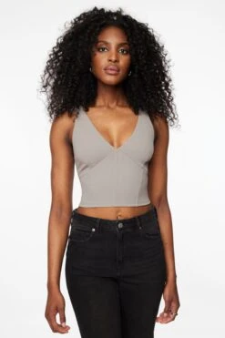 Dynamite V-Neck Corset Top In Frost Gray