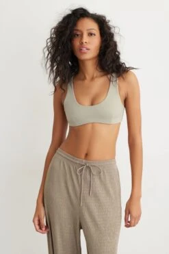 Dynamite Alena Sculpt Micro Bra Top In Vintage Khaki