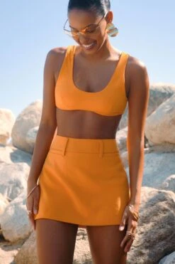 Dynamite Alena Sculpt Micro Bra Top In Flame Orange