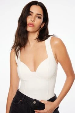 Dynamite Addie Sculpt Corset Bodysuit In Sea Salt Beige