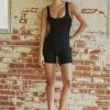 Dynamite Rozie Active Romper In Jet Black