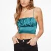 Dynamite Everly Ruched Satin Crop Top In Shaded Spruce Green