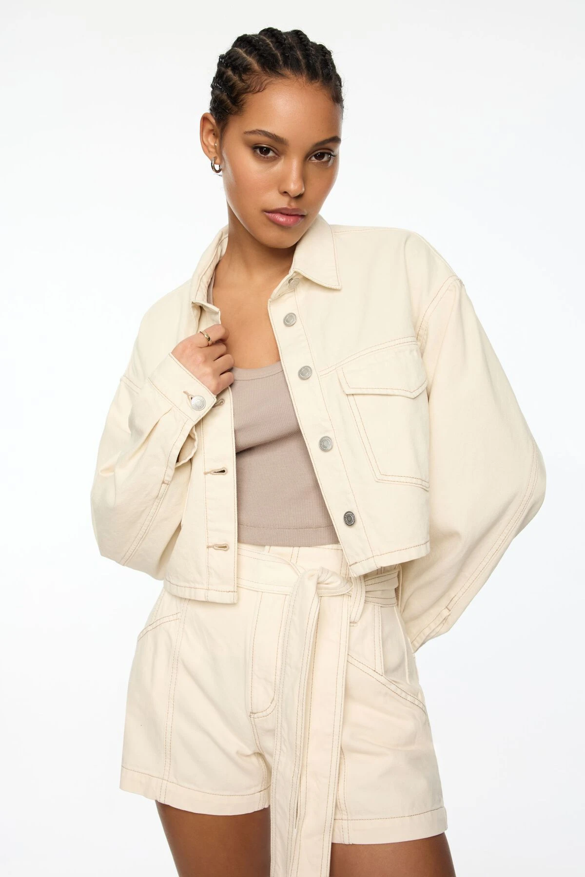 Dynamite Cropped Denim Jacket In Marshmallow White