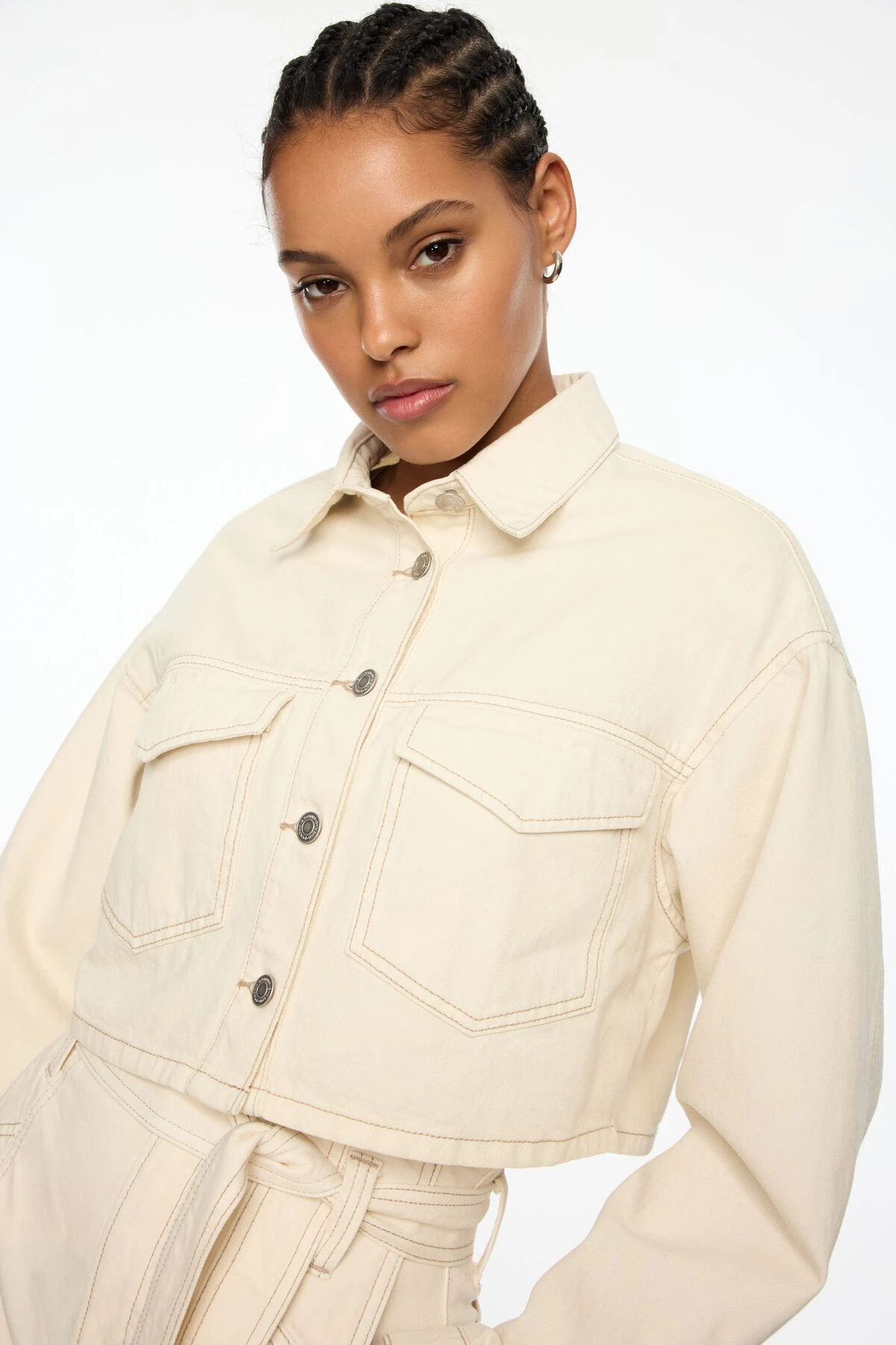 Dynamite Cropped Denim Jacket In Marshmallow White - Image 3