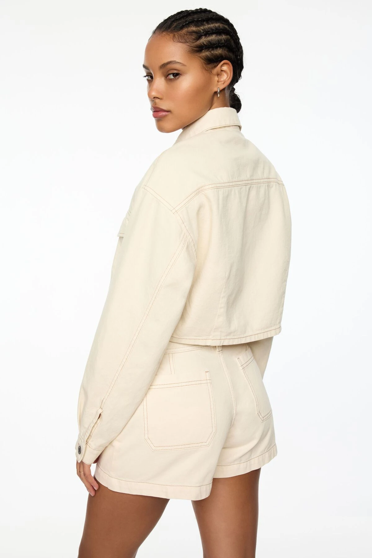 Dynamite Cropped Denim Jacket In Marshmallow White - Image 4