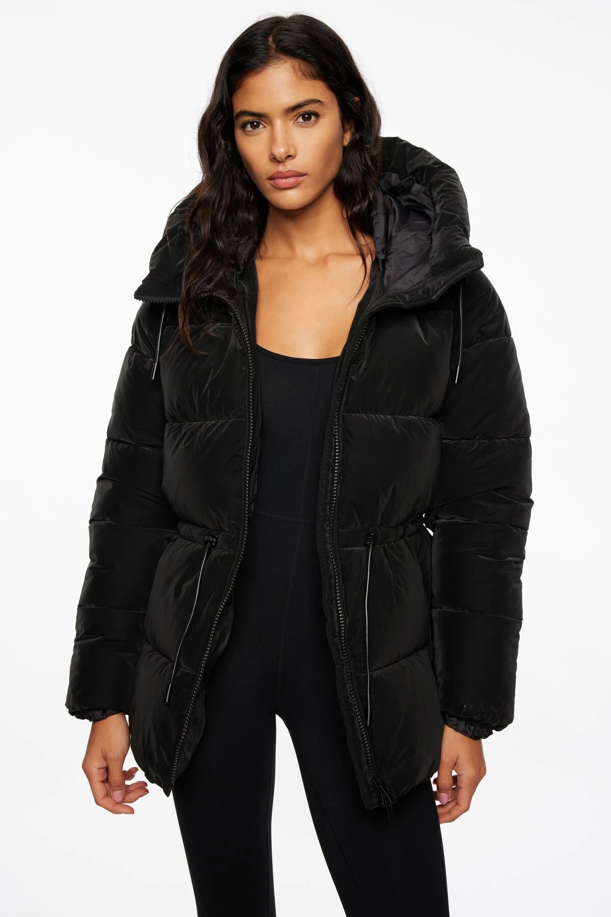 Dynamite Lustre Puff ™ Cinched Waist Puffer Jacket In Jet Black - Image 2