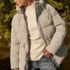 Dynamite Lustre Puff ™ Cinched Waist Puffer Jacket In Champagne