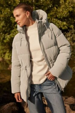 Dynamite Lustre Puff ™ Cinched Waist Puffer Jacket In Champagne