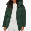 Dynamite Lustre Puff ™ Cinched Waist Puffer Jacket In Mountain View Green